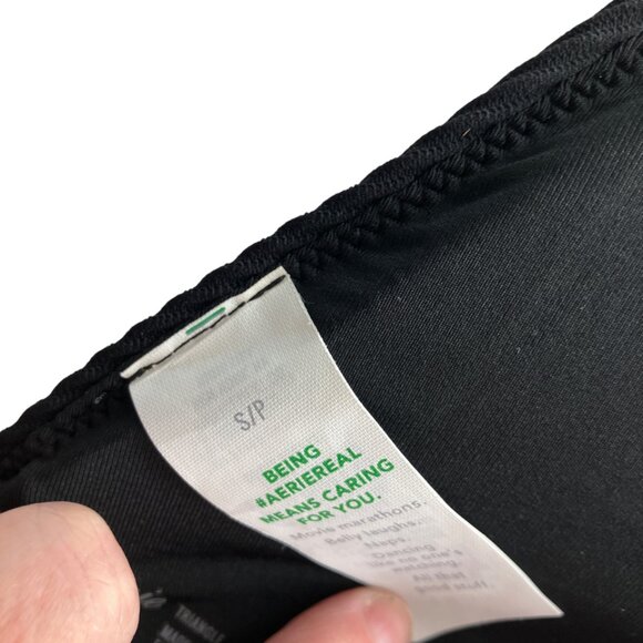 Aerie Ribbed Tie back longline triangle bikini top size S Small in black NWT - Picture 8 of 8